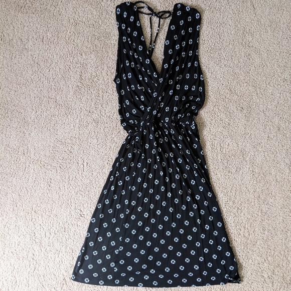 Loft XS Petite Black Print Faux Wrap Dress - Picture 1 of 7